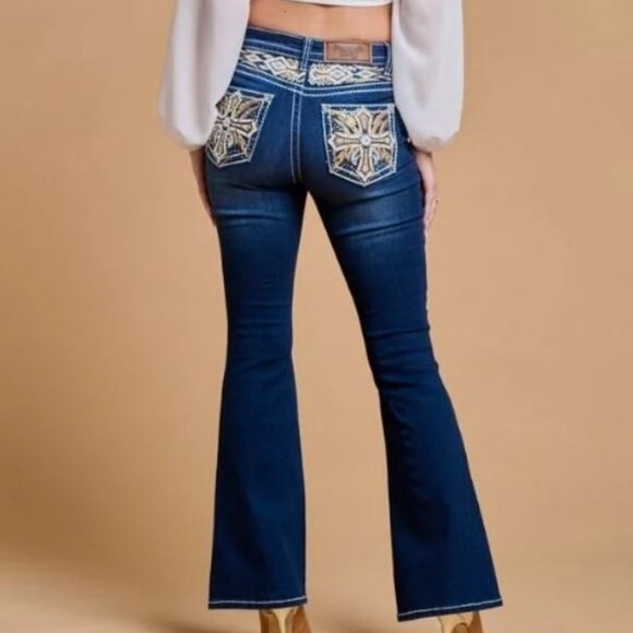 Westfield Eagle Embroidered Rhinestone Flashing Cross Stretch Jeans Size 11 - Picture 1 of 8